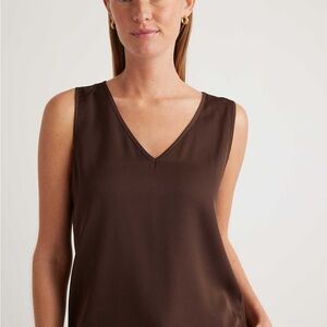 Washable Stretch Silk Tank—Quince in Hot Fudge